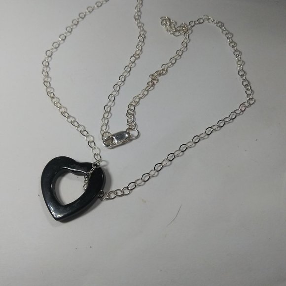 Black Onyx Heart Pendant 925 Sterling Silver Chain or 18kt Vermeil Chain NEW - Picture 3 of 4